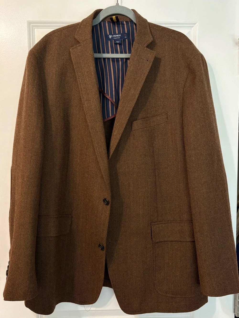 Cremieux Collection Men’s Brown Herringbone 100% Wool Tweed Blazer XXL